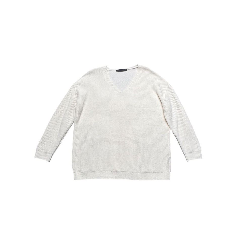 Jenni Kayne Cabin Shaker StitchV-Neck Sweater‎ Wool Cashmere Large Ivory Relaxed